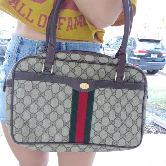 Gucci Handbags - Authentic Vintage Gucci GG Monogram Supreme Sherry Web Ophidia Boston Shoulder